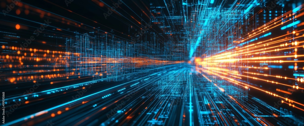Poster a futuristic server with an abstract background. it can be used as digital dynamic wallpaper or as a