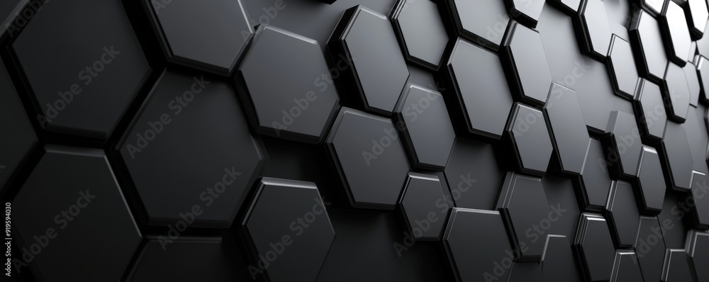 Poster abstract technology background with black hexagonal tiles