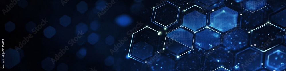 Poster a blue technology background with various technological elements. innovative high-tech communication