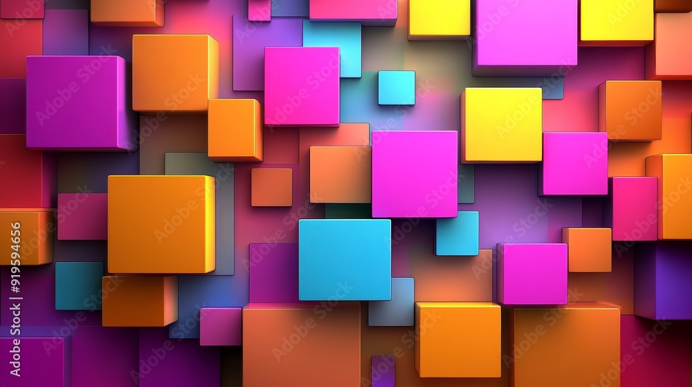 Poster a geometric 3d background with a multicolored tech design. simple, bright, modern lines in a simple,