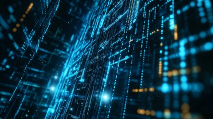 Obraz premium A futuristic, blue digital grid background. A 3D rendering of a network technology.