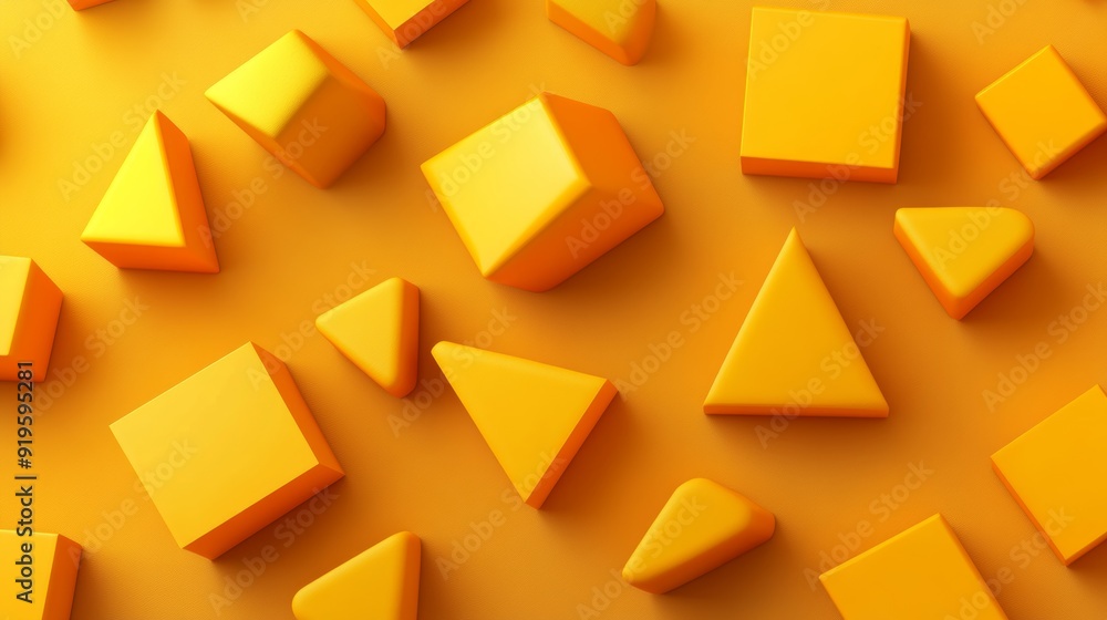 Poster several interlocking yellow and orange shapes form an abstract background. copyspace tech 3d render.