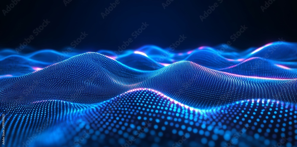 Poster flowing dots texture with glowing particles. digital wave background concept with glowing particles.