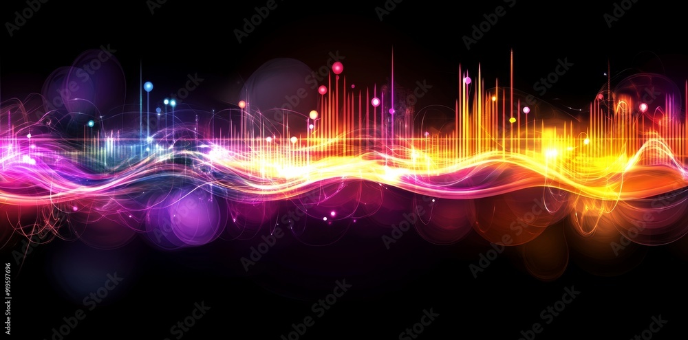 Poster the background of this 3d render is an abstract neon background with colorful glowing lines