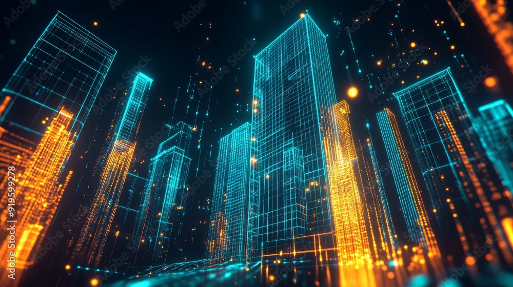 Aufkleber using modern digital abstract 3d backgrounds for describing network abilities, technologies, digital