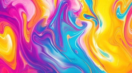 Obraz premium Vibrant and dynamic abstract image with swirling patterns of liquid colors, blending hues of yellow, green, blue, purple, and red