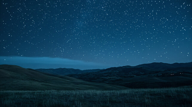 Starry Night Sky Over Rolling Hills.