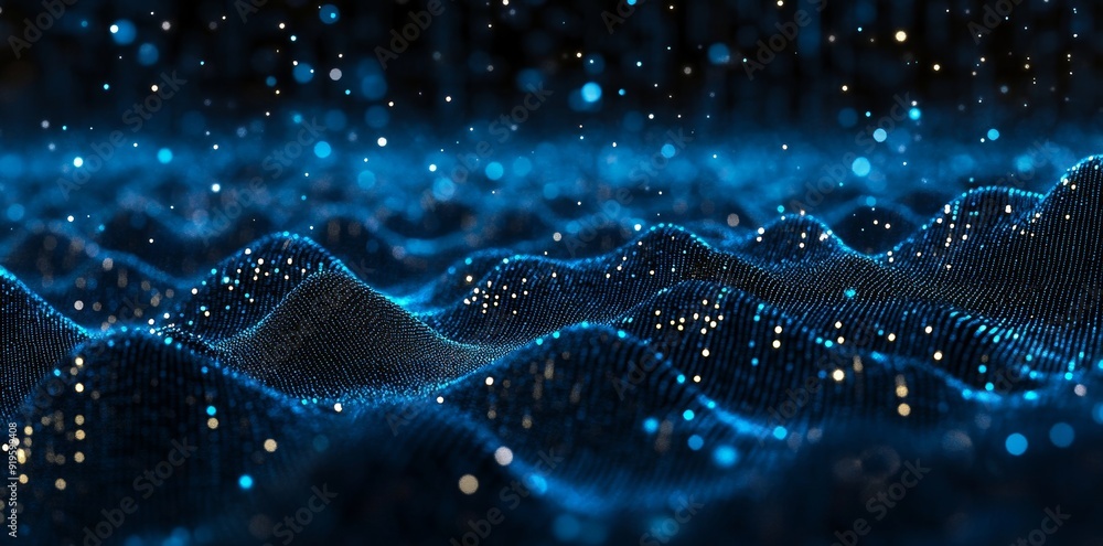 Poster illustration of big data analytics and high-speed digital communication. digital flow of information
