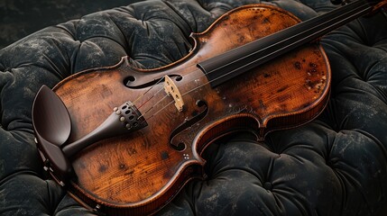 Obraz premium Vintage Violin on a Dusty Velvet Sofa.
