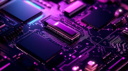 Obraz premium Circuit with blue and purple technology on a white background. Stock image.