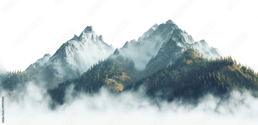 Sticker png serene misty mountain landscape wallpaper