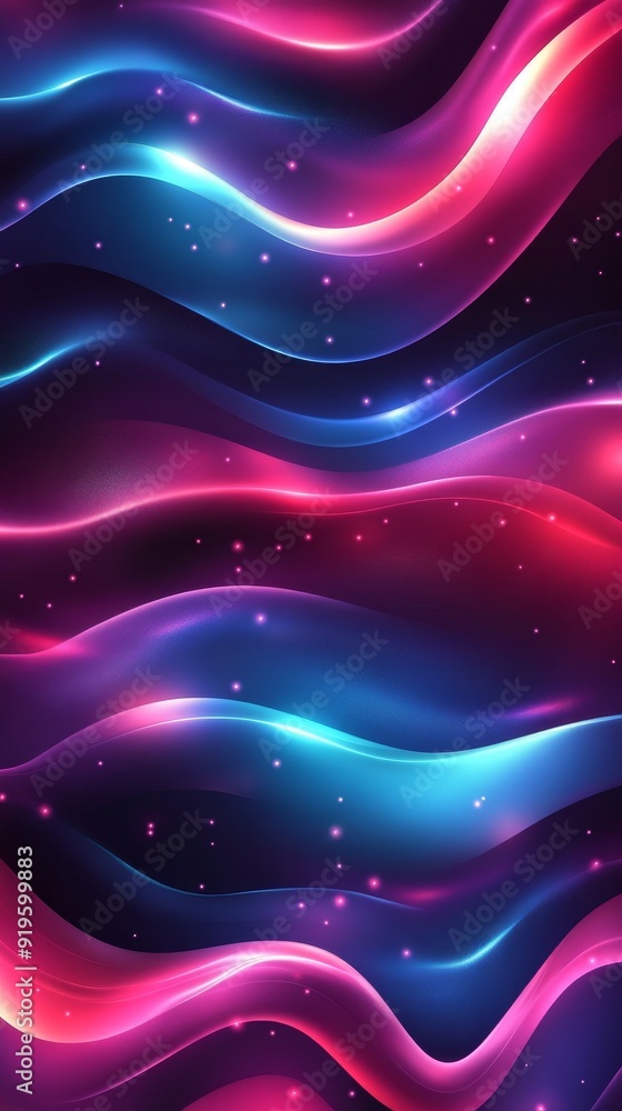 Poster a futuristic abstract background with glowing neon waves moving fast. further data transfer concept.