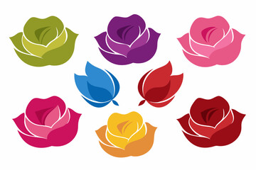 Set of different Rose silhouette color art vector