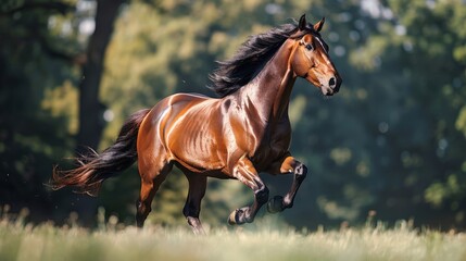 Obraz premium Brown Horse Running Through Field.