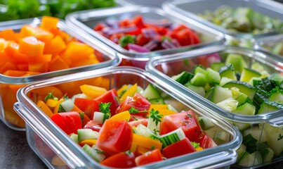 Healthy meal prep with colorful vegetables, vibrant and fresh, promoting nutrition