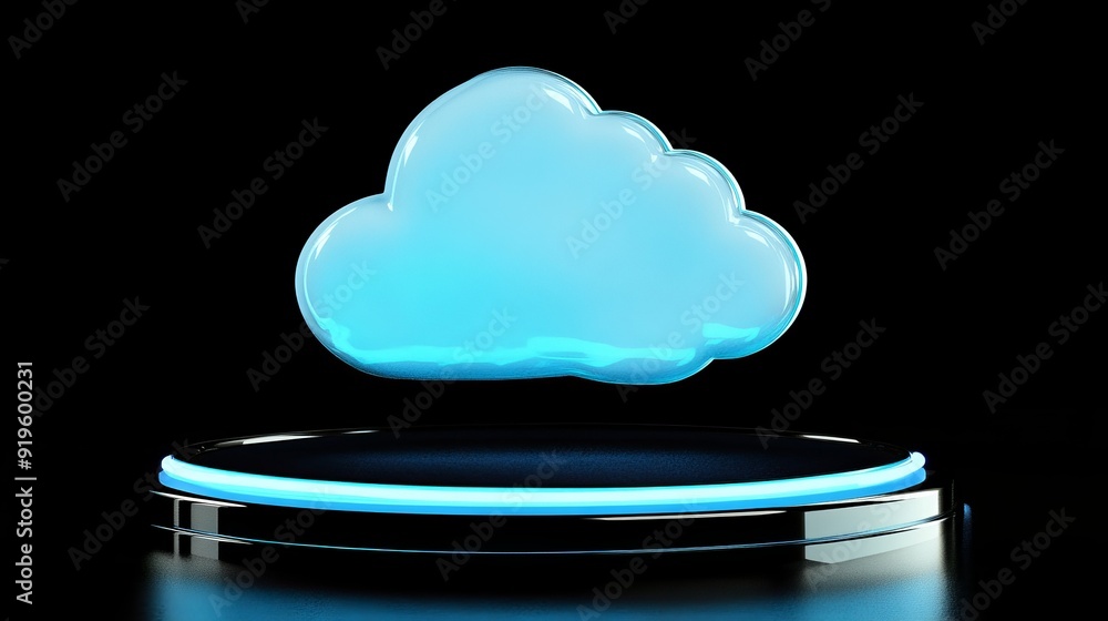 Poster an abstract background with blue cloud computing logo and ai technology icon on futuristic abstract 