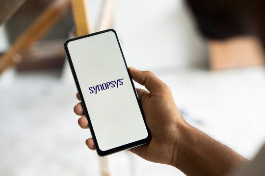 Dhaka, Bangladesh- 12 Aug 2024: Synopsys logo is displayed on smartphone. Synopsys, Inc. is an American electronic design automation (EDA) company.