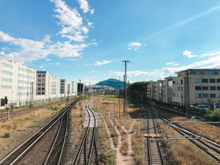 Fototapeta premium A train track with two tracks, one of which is empty