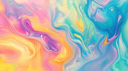 Fototapeta premium Vibrant and dynamic abstract image with swirling patterns of liquid colors, blending hues of yellow, green, blue, purple, and red
