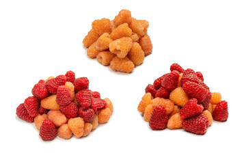 Tasty raspberries isolated on  white background.