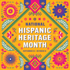 National Hispanic Heritage Month banner Illustration background with floral pattern design