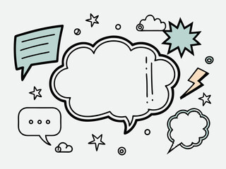 Speech balloon frame. Simple sketch bubble sketch for text. Line doodle decorative quotes cloud and frame. Comic badge box elements and decoration. Vector collection
