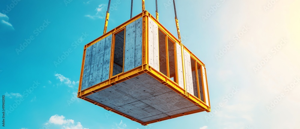 Poster Detailed view of a new modular building system being assembled