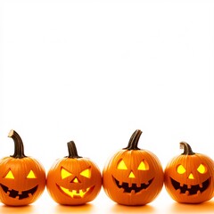 halloween banner template with pumpkins with scary faces. border frame with white copy space background. horizontal halloween empty greeting card or advertising mockup