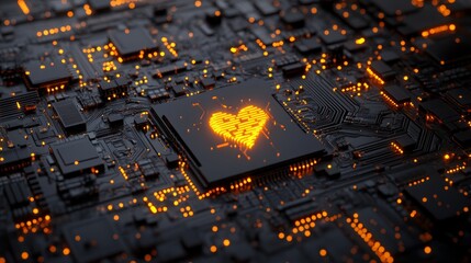 A microchip shows a user symbol. Data flows from the CPU to a futuristic motherboard in 3D.