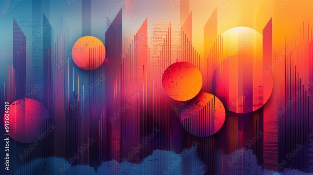 Poster a series of geometric shapes and lines forming intricate abstract suitable for modern design purpose