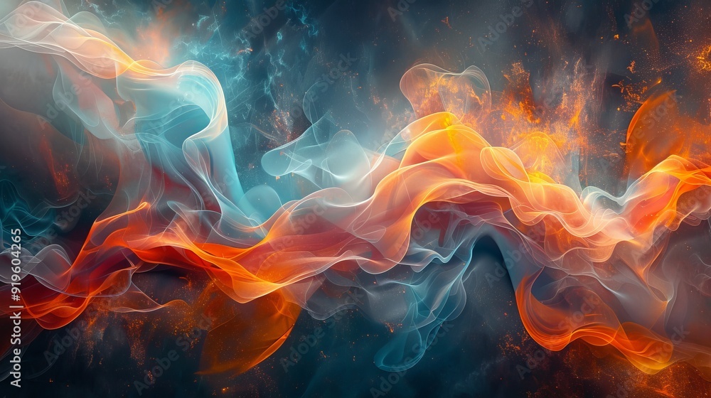 Poster dynamic shapes and patterns emerging from a central point illustrating the flow and expansion of abs