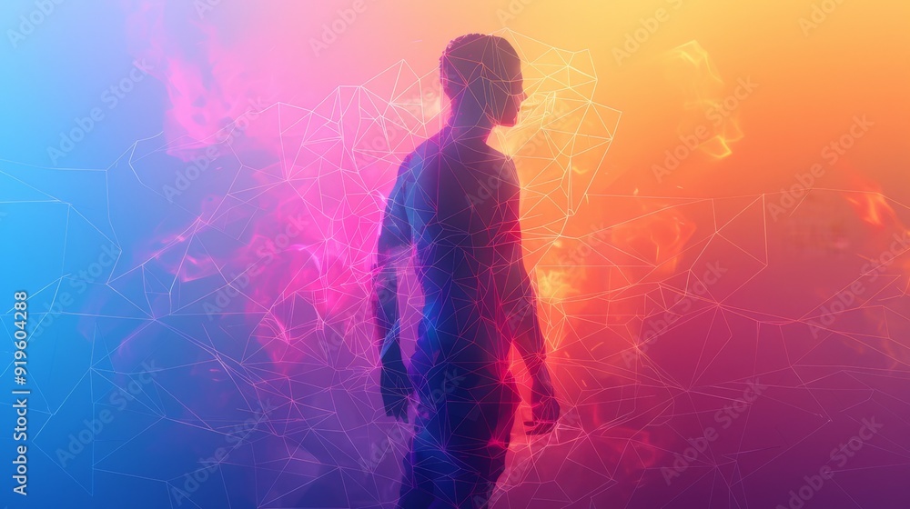 Poster human created intersecting lines and polygons a smooth colorful gradient background