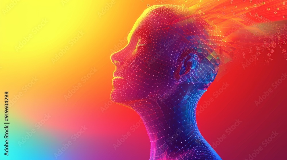 Poster human created from intersecting lines and polygons a smooth gradient background