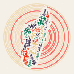 Madagascar round poster. Typography style image of country. Regions word clouds of Madagascar. Vintage image design with scratch texture.