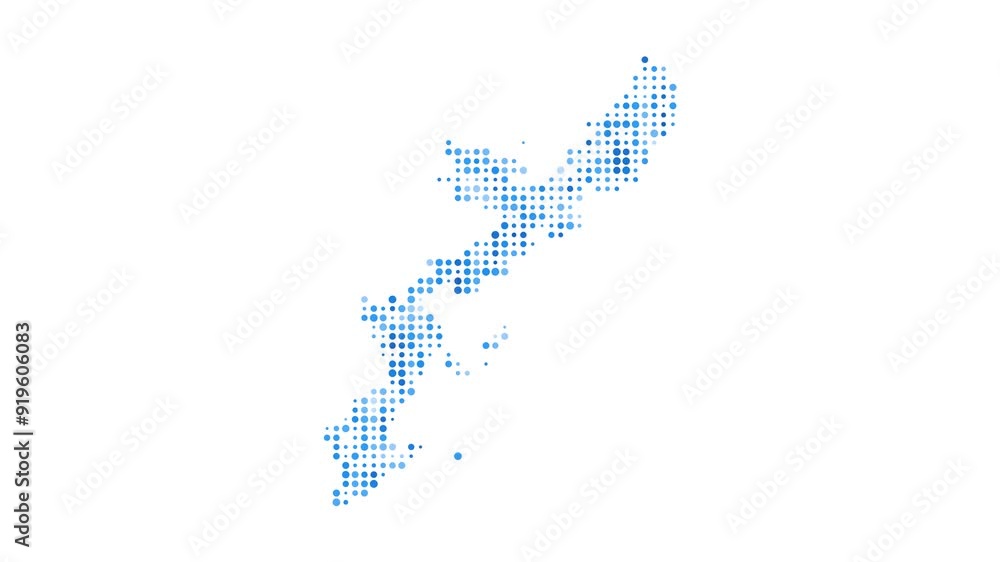 Poster okinawa island dotted digital map. map of okinawa island with pulsating colored circles. shape fille