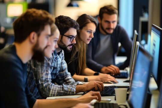 Group of business people and software developers working as a team in office, Generative AI