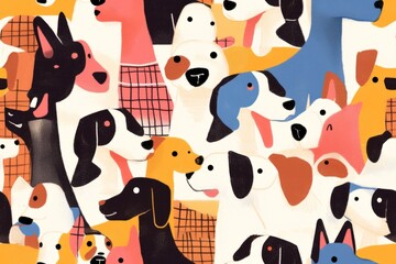 Cute abstract shapes of dogs, seamless pattern