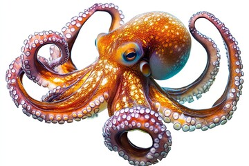 Obraz premium Octopus swimming and changing color isolated on a white background