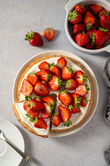 British dessert, Victoria sponge cake with fresh strawberries