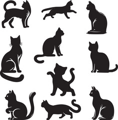 set of Cat collection vector silhouette