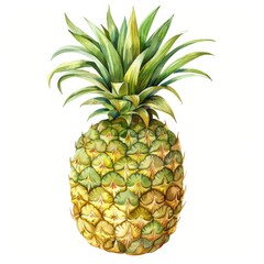 Fototapeta premium Vibrant Watercolor Pineapple Clipart with Lush Green Crown on White Background for Tropical Fruit Promotions