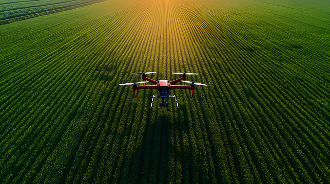 Dron trabaja en el campo de agricultura