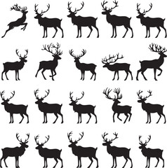 set of deer silhouette vector on a white background