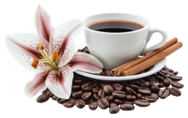 Coffee, flower, cinnamon, beans, cup