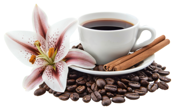 Coffee, flower, cinnamon, beans, cup