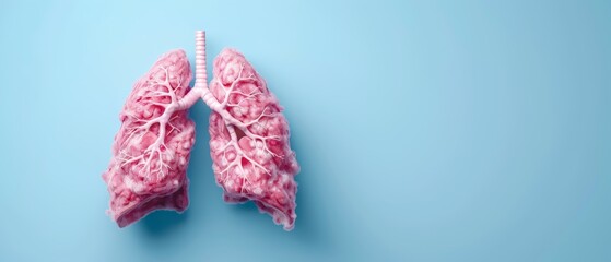  Anatomically correct lungs depicted against a blue backdrop, with a toothbrush inserted in a lung segment
