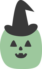 Green Jack O Lantern In Witch Hat