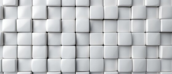  A close-up of a white wall composed of squares and rectangles of varying sizes, with a black button centrally located
