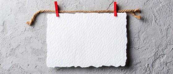  A red string hangs from the top of a gray wall, where it's attached to a piece of paper taped beneath