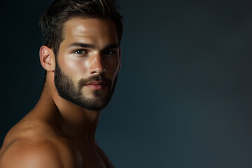 Obraz premium Young Male Model with Beard, Posing in Studio with Low-Key Lighting